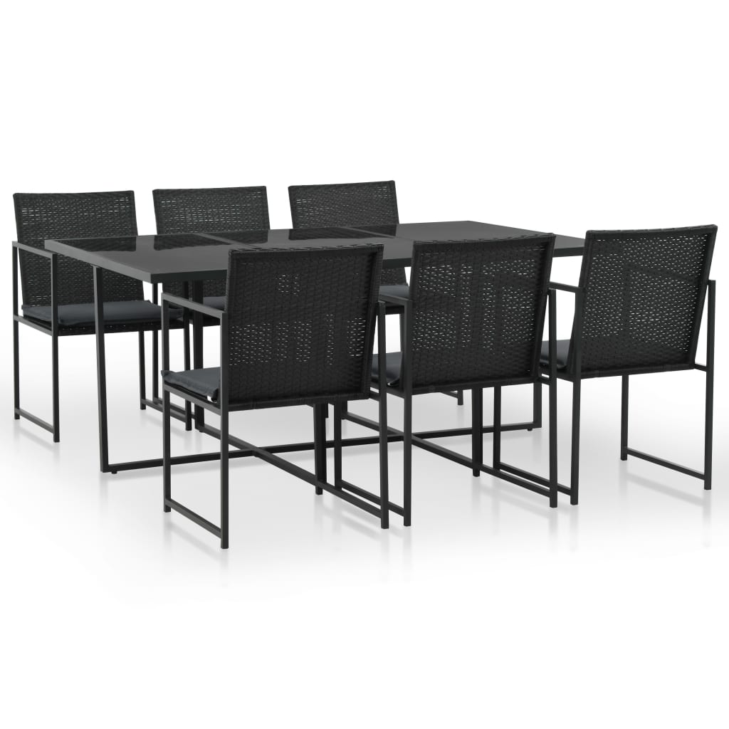 Ensemble à manger d'extérieur 7pcs coussins résine tressée noir - XIOS