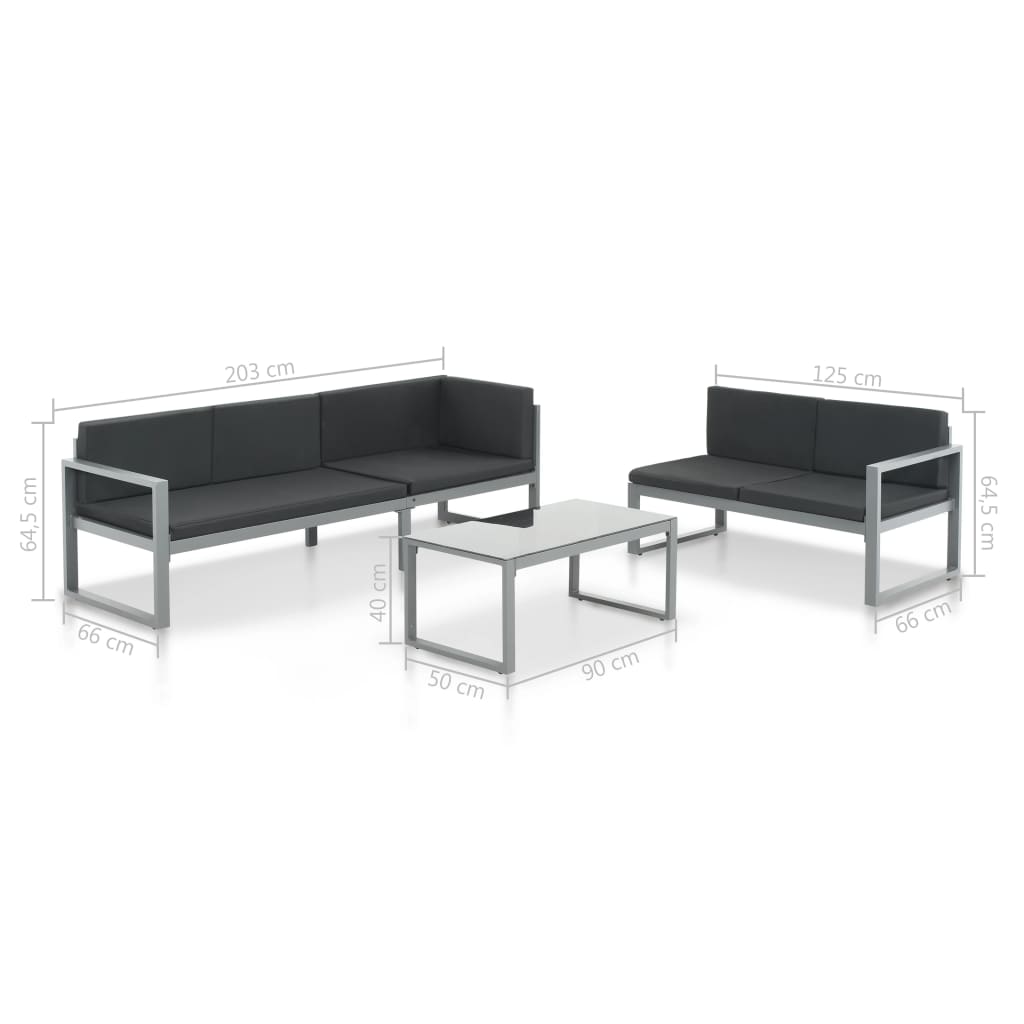 Salon de jardin 3 pcs et coussins Aluminium Noir - XIOS