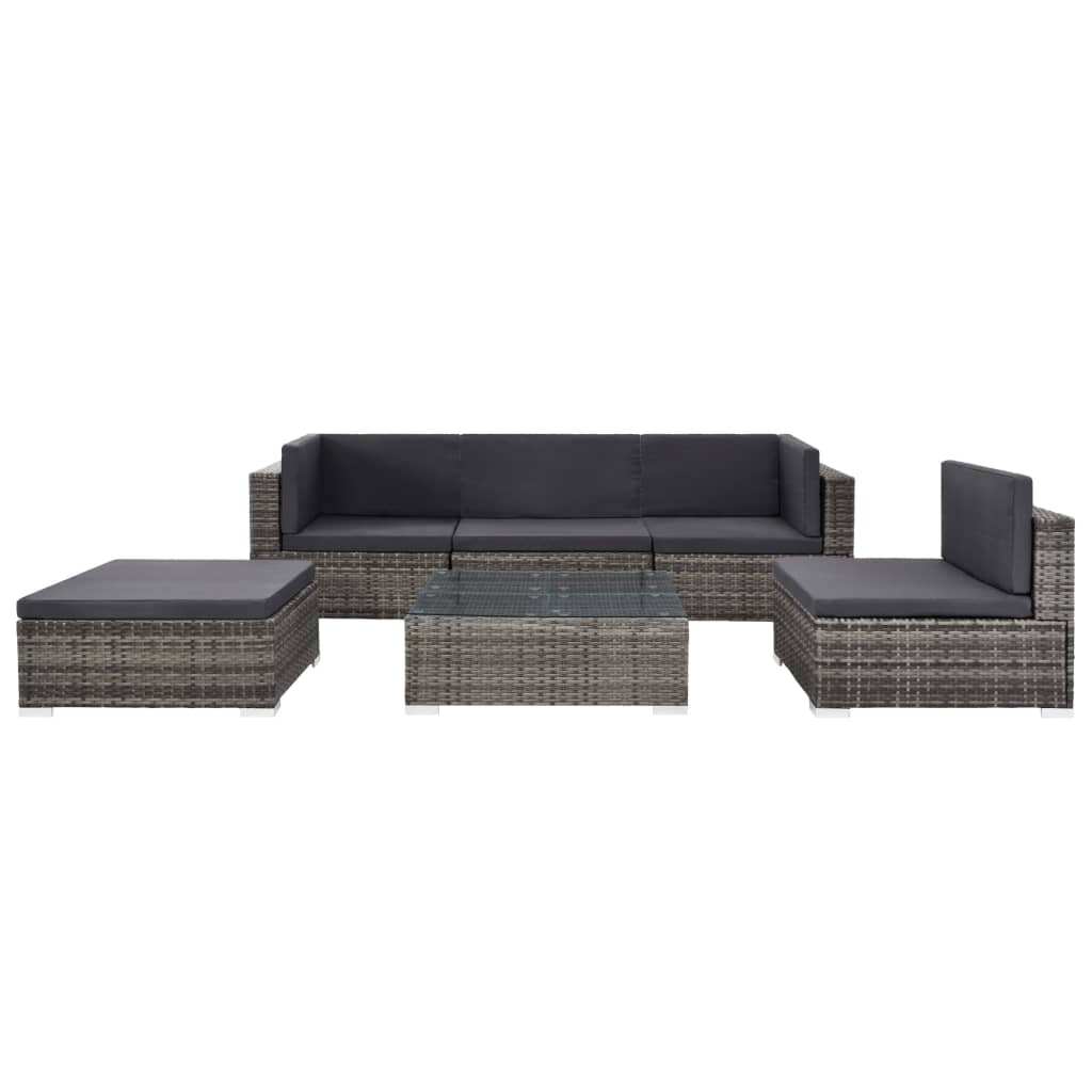 Salon de jardin 6 pcs avec coussins résine tressée gris - XIOS