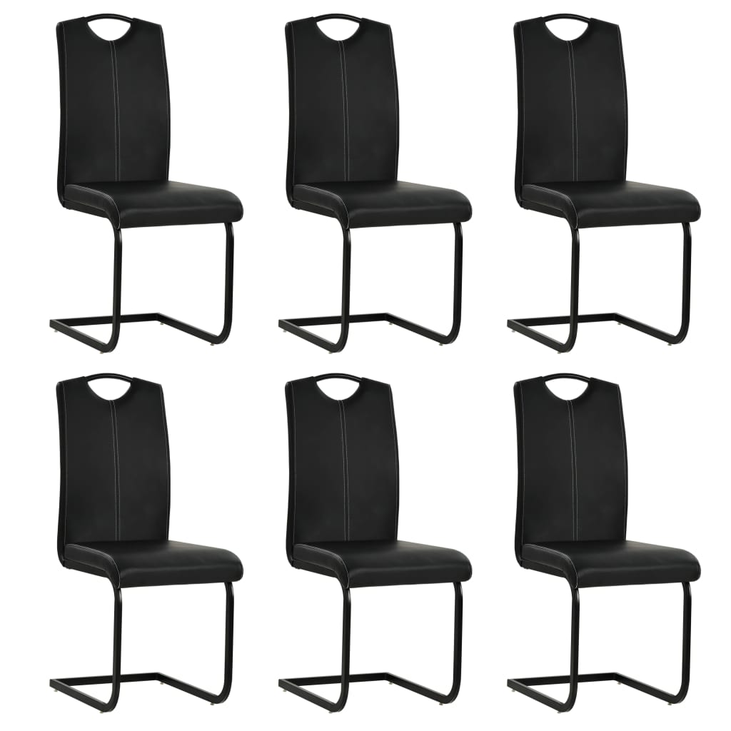 Chaises à manger cantilever lot de 6 noir similicuir - XIOS