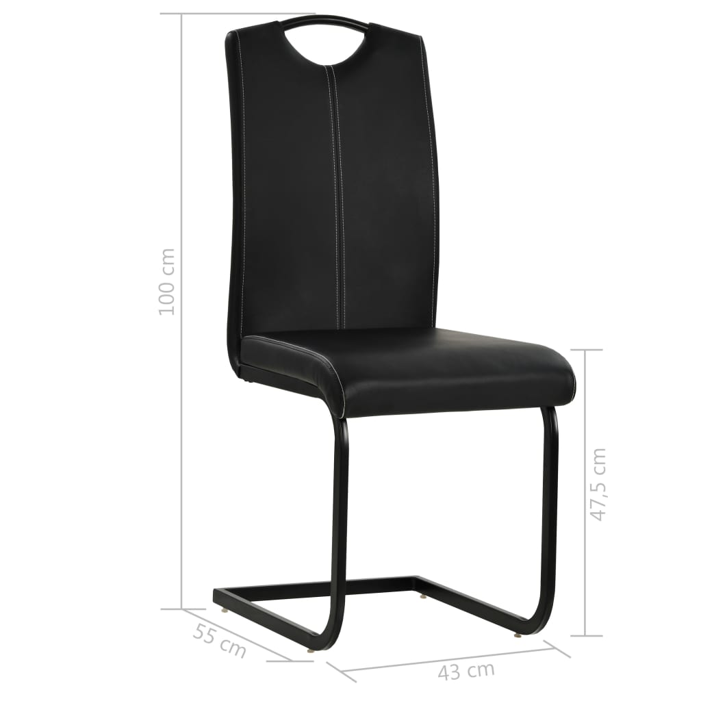 Chaises à manger cantilever lot de 6 noir similicuir - XIOS