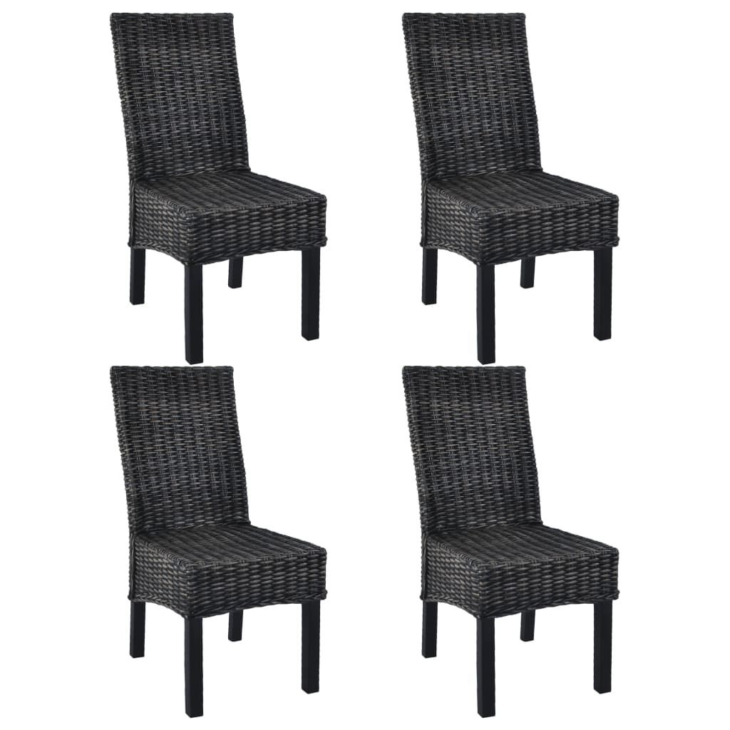 Chaises à manger lot de 4 noir rotin Kubu et bois de manguier - XIOS