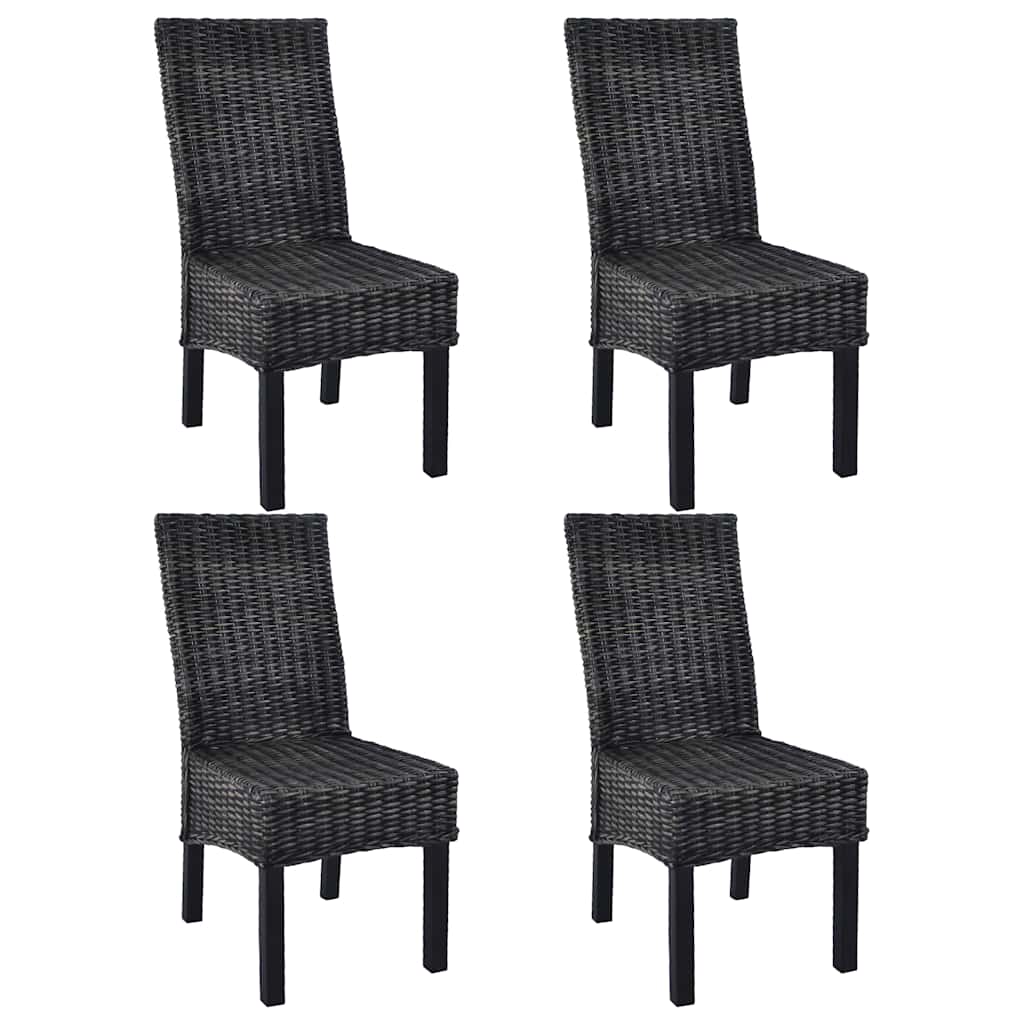 Chaises à manger lot de 4 noir rotin Kubu et bois de manguier