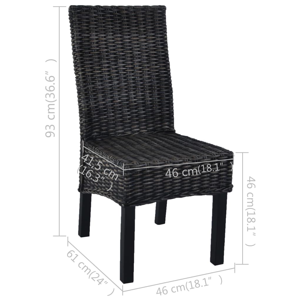 Chaises à manger lot de 4 noir rotin Kubu et bois de manguier