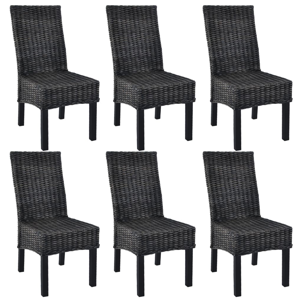 Chaises à manger lot de 6 noir rotin Kubu et bois de manguier - XIOS