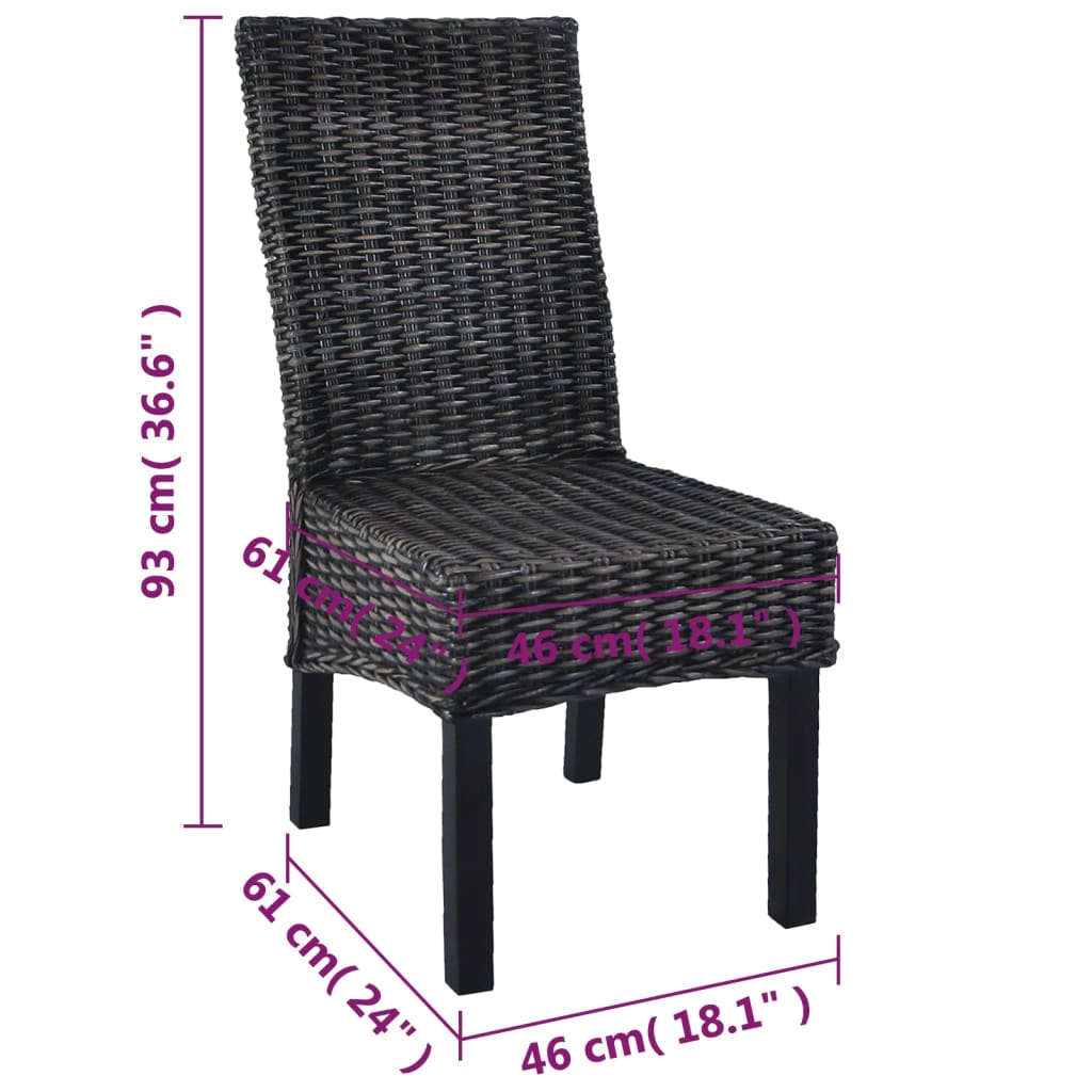 Chaises à manger lot de 6 noir rotin Kubu et bois de manguier - XIOS