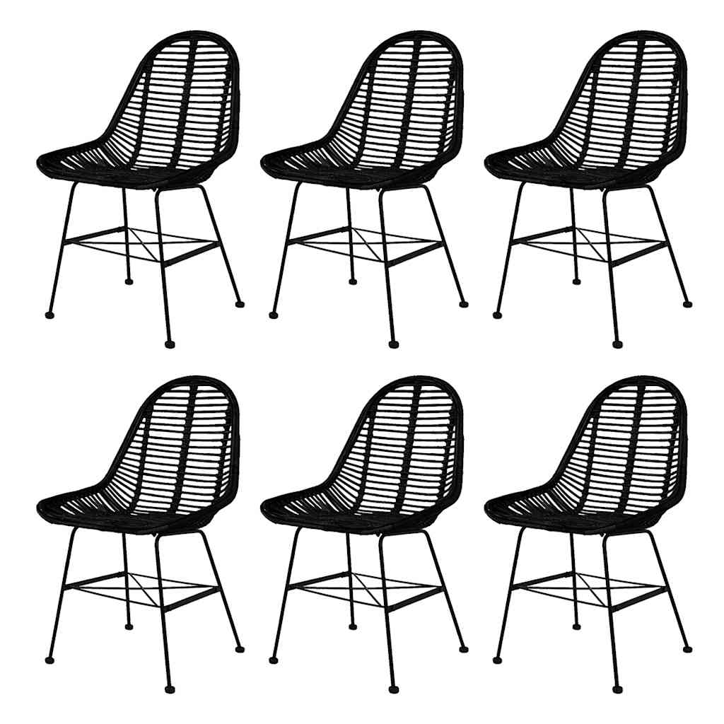 Chaises à manger lot de 6 noir rotin naturel - XIOS