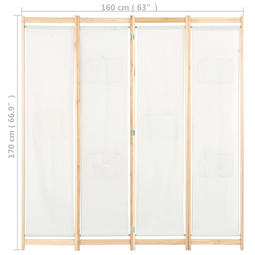Cloison de séparation 4 panneaux Crème 160x170x4 cm Tissu - XIOS