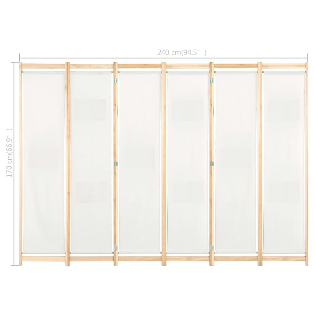 Cloison de séparation 6 panneaux Crème 240 x 170 x 4 cm Tissu - XIOS