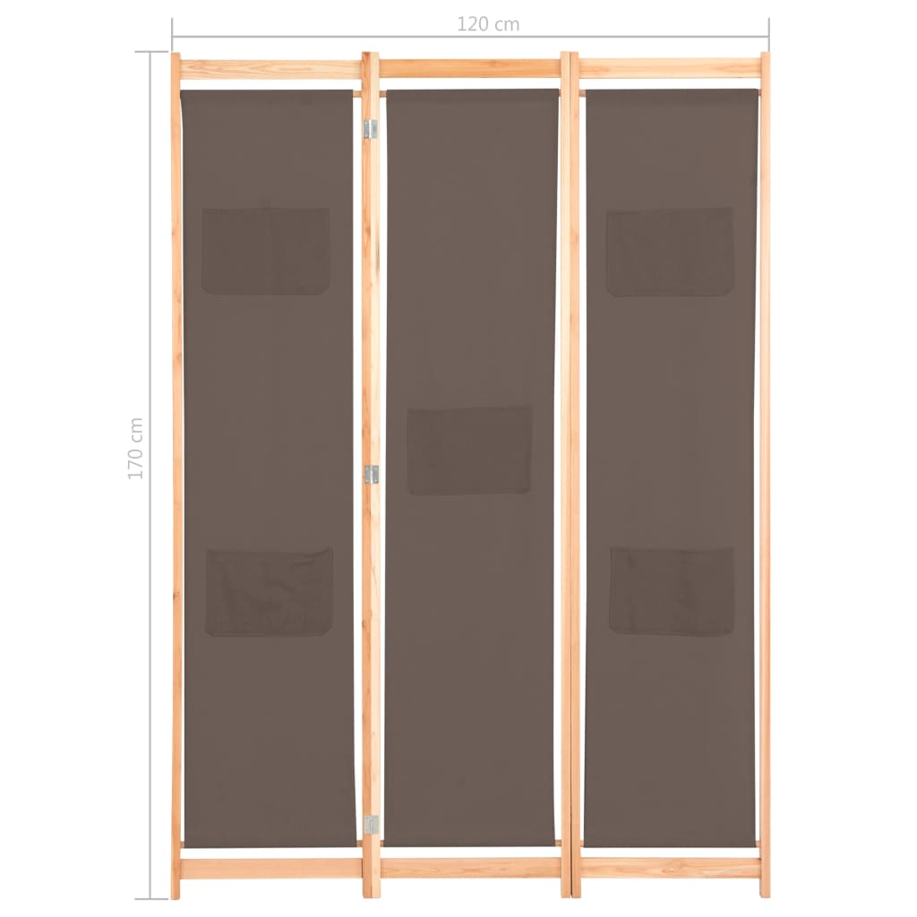 Cloison de séparation 3 panneaux Marron 120x170x4 cm Tissu - XIOS