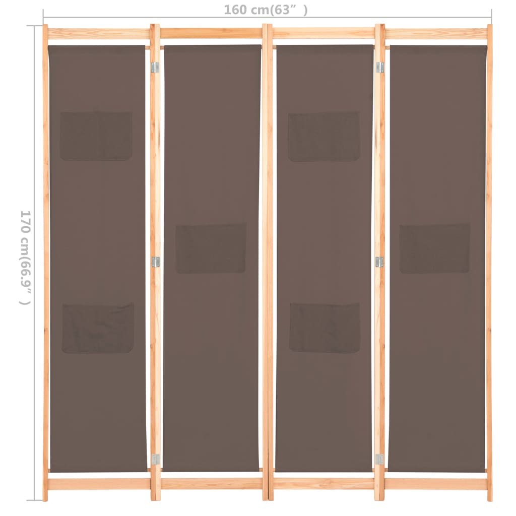 Cloison de séparation 4 panneaux Marron 160x170x4 cm Tissu - XIOS