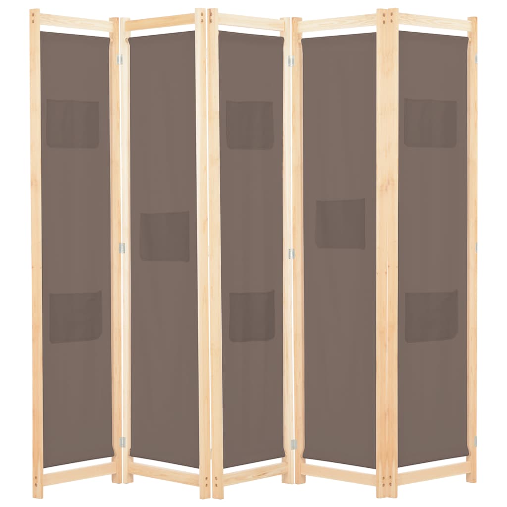 Cloison de séparation 5 panneaux Marron 200 x 170 x 4 cm Tissu - XIOS