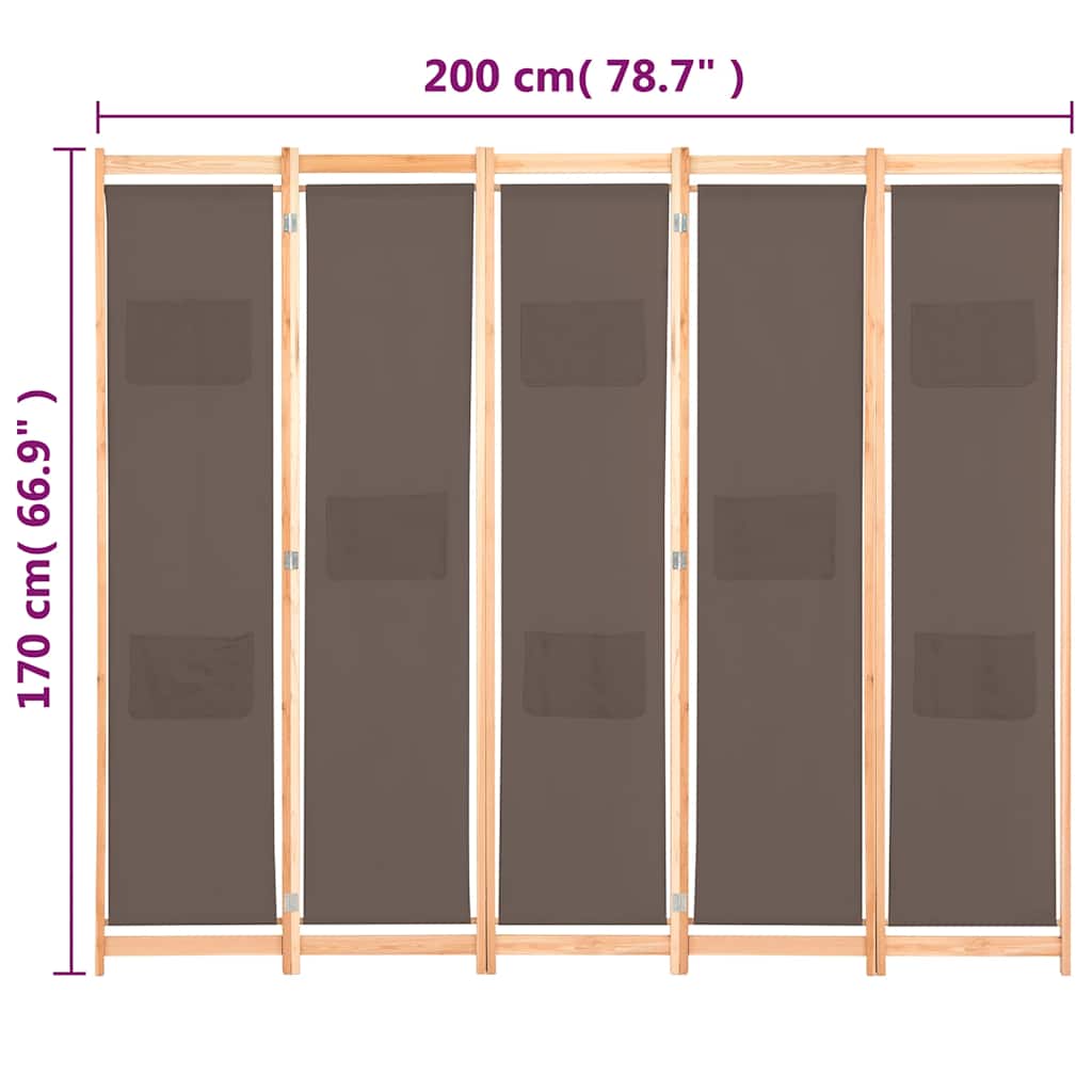Cloison de séparation 5 panneaux Marron 200 x 170 x 4 cm Tissu - XIOS