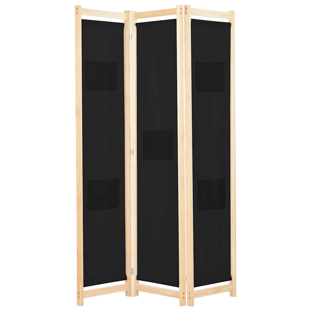 Cloison de séparation 3 panneaux Noir 120x170x4 cm Tissu - XIOS