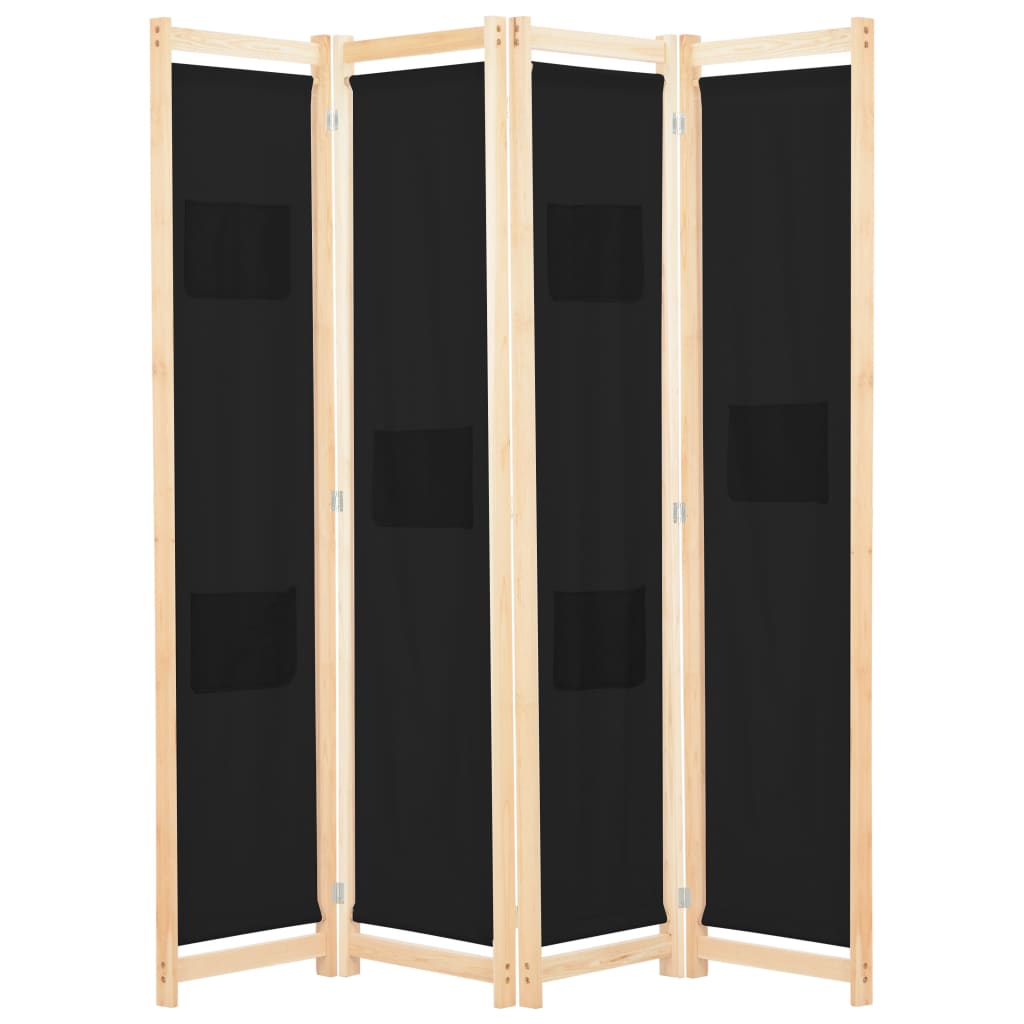 Cloison de séparation 4 panneaux Noir 160x170x4 cm Tissu - XIOS