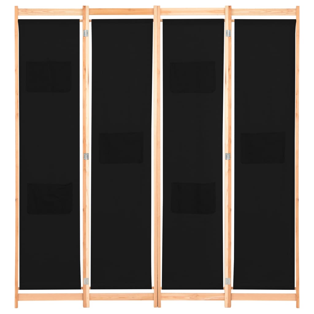 Cloison de séparation 4 panneaux Noir 160x170x4 cm Tissu - XIOS