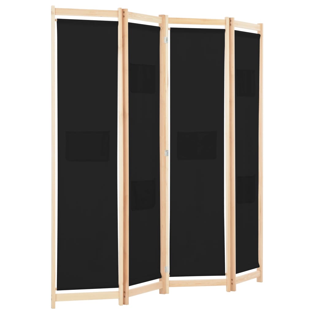 Cloison de séparation 4 panneaux Noir 160x170x4 cm Tissu - XIOS