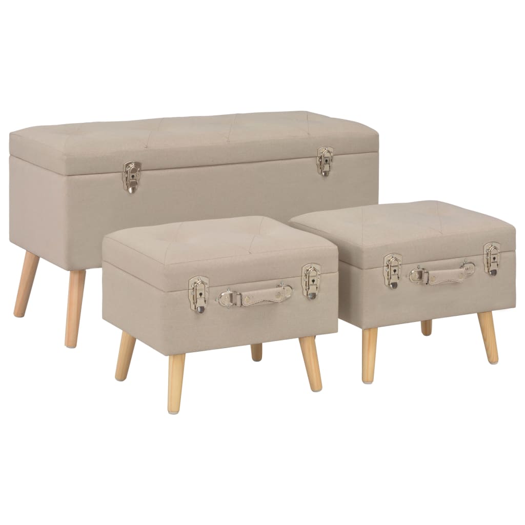 Tabourets de rangement lot de 3 Beige Tissu - XIOS