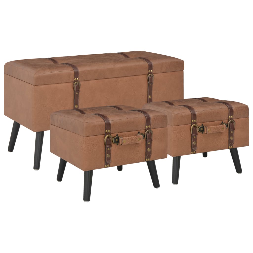 Tabourets de rangement lot de 3 Marron Similicuir - XIOS