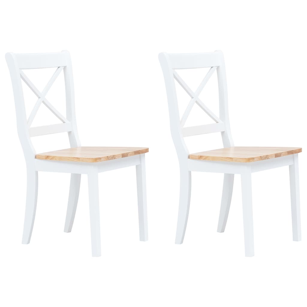 Chaises à manger lot de 2 blanc et bois clair bois hévéa massif - XIOS