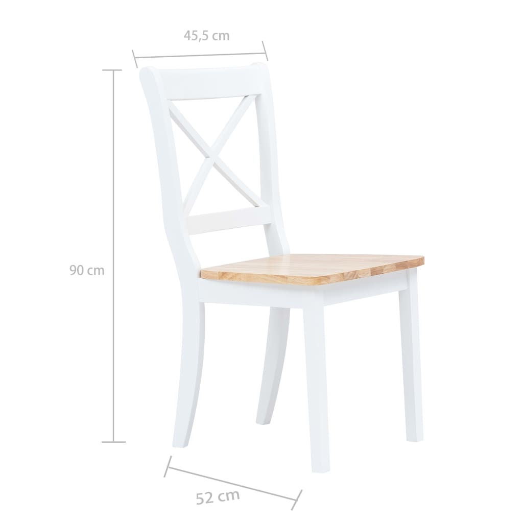 Chaises à manger lot de 2 blanc et bois clair bois hévéa massif - XIOS