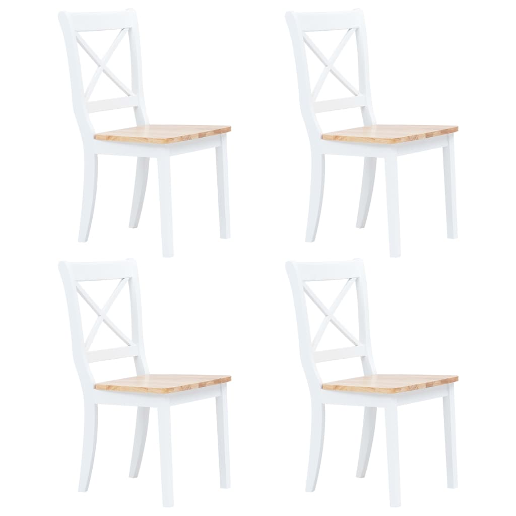 Chaises à manger lot de 4 blanc et bois clair bois hévéa massif - XIOS