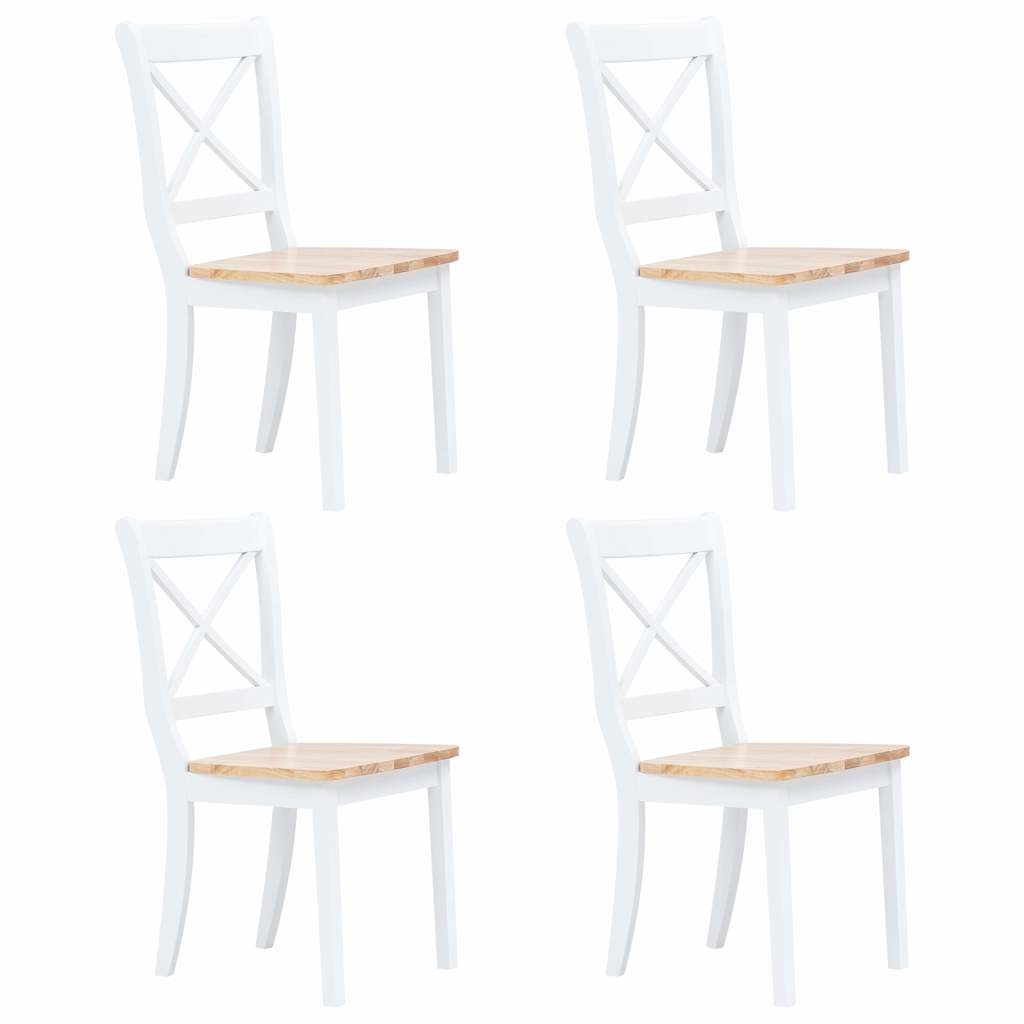 Chaises à manger lot de 4 blanc et bois clair bois hévéa massif - XIOS