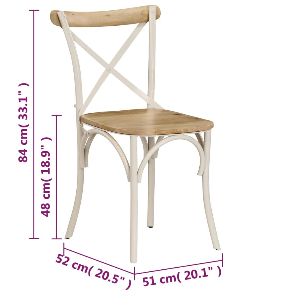 Chaises à dossier croisé lot de 2 blanc bois de manguier solide - XIOS