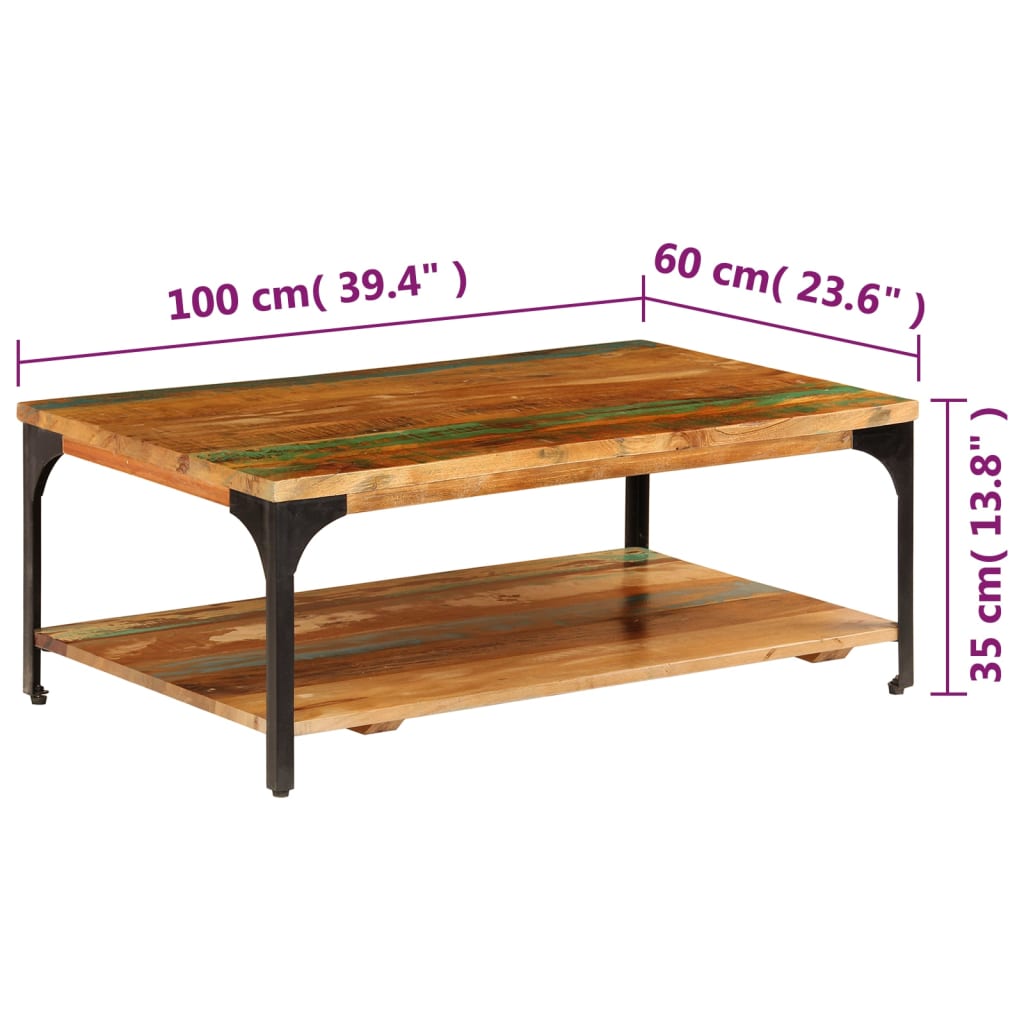 Table basse et étagère 100x60x35 cm Bois de récupération solide - XIOS