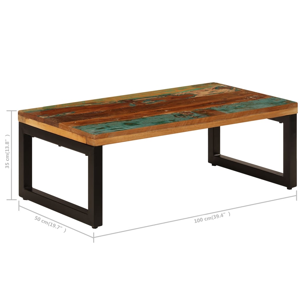 Table basse 100x50x35 cm Bois de récupération solide et acier - XIOS