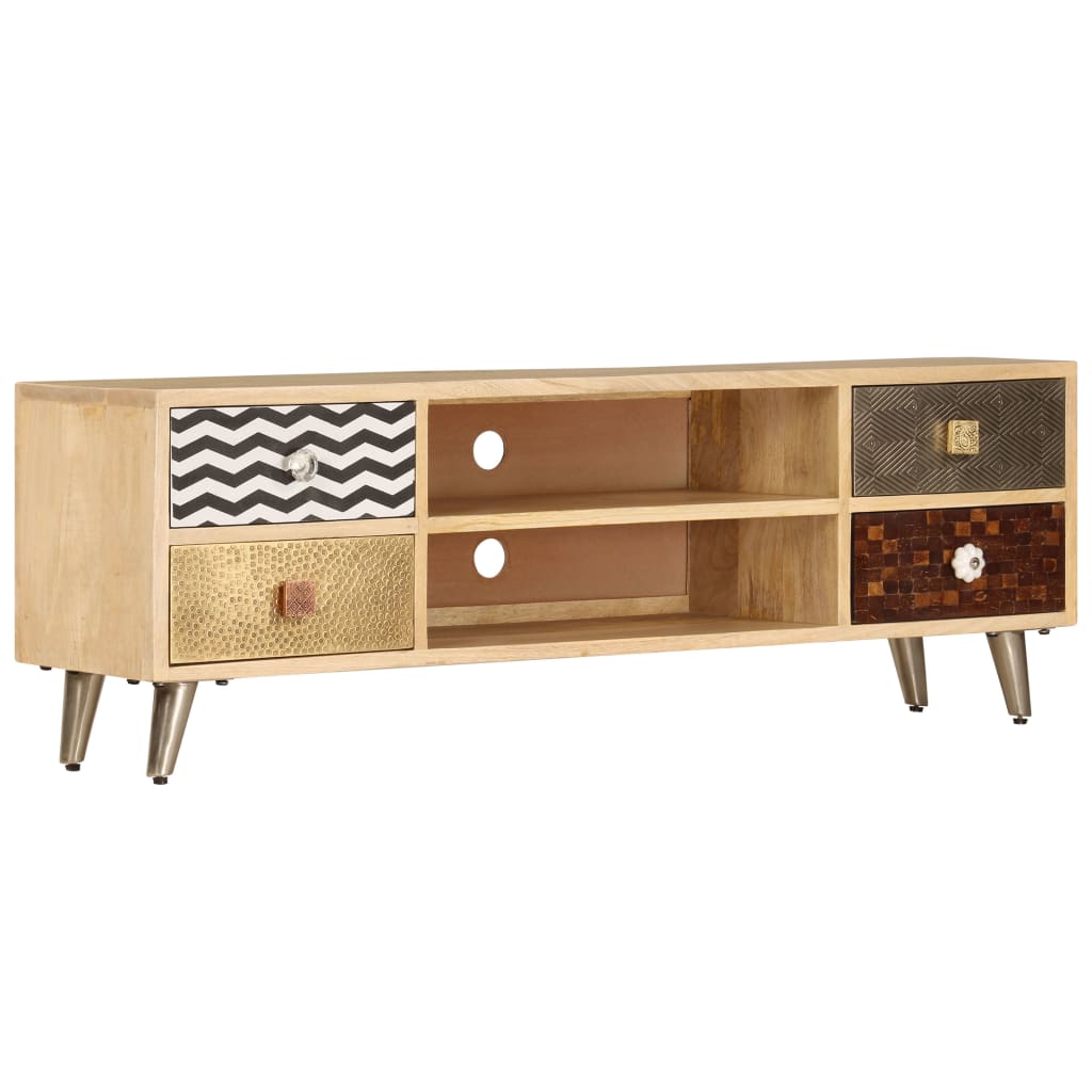 Meuble TV 120x30x40 cm Bois massif de manguier - XIOS