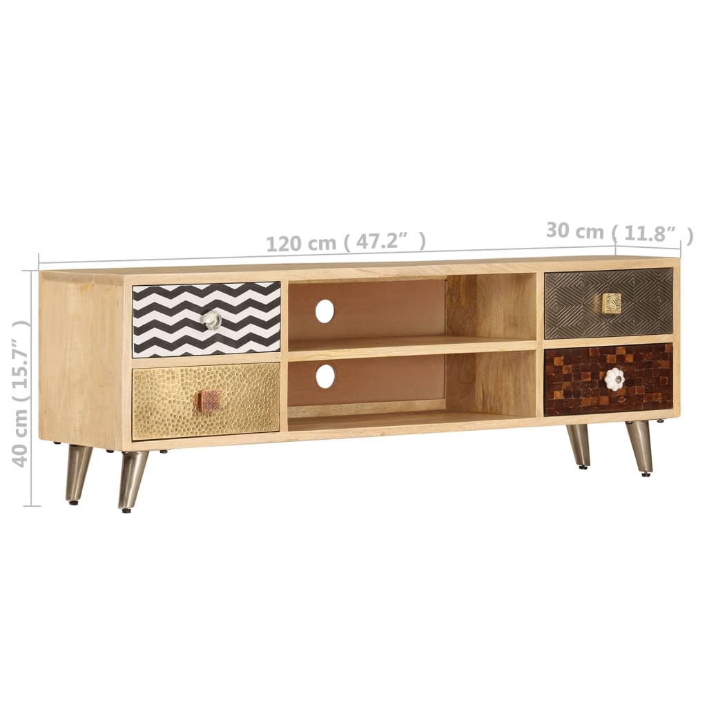 Meuble TV 120x30x40 cm Bois massif de manguier - XIOS