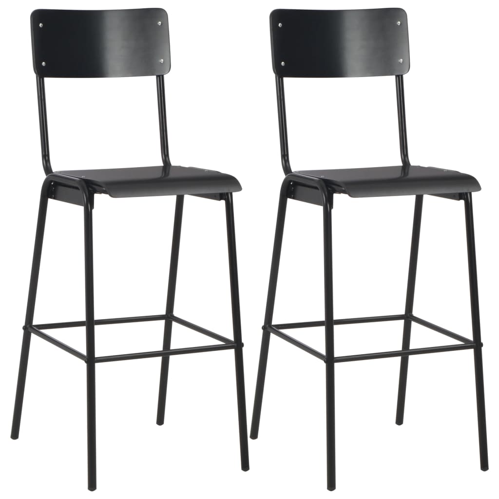 Chaises de bar lot de 2 noir contreplaqué solide et acier - XIOS