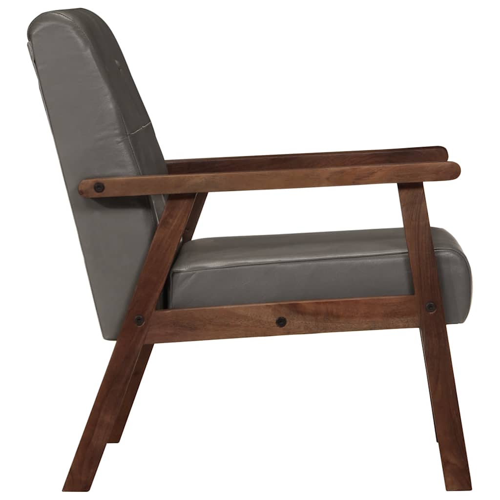 Fauteuil gris cuir véritable