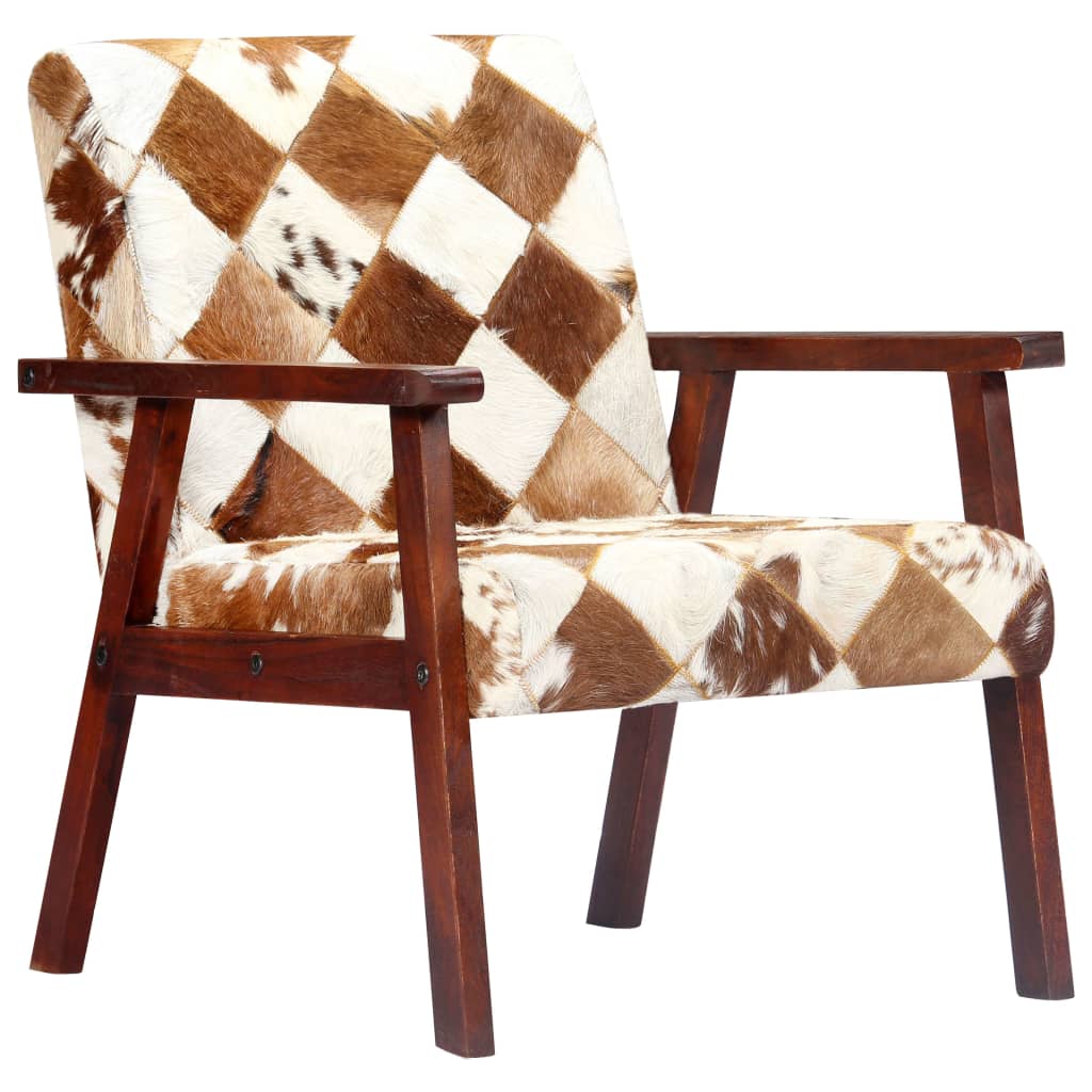 Fauteuil blanc et marron cuir véritable de chèvre - XIOS