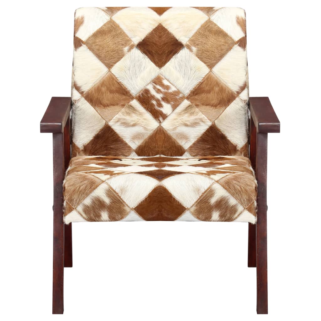 Fauteuil blanc et marron cuir véritable de chèvre - XIOS