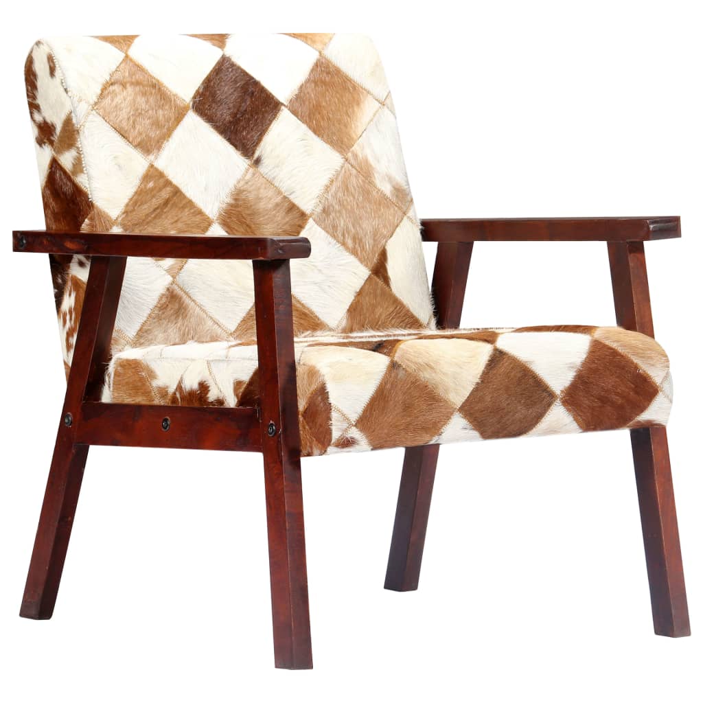Fauteuil blanc et marron cuir véritable de chèvre - XIOS