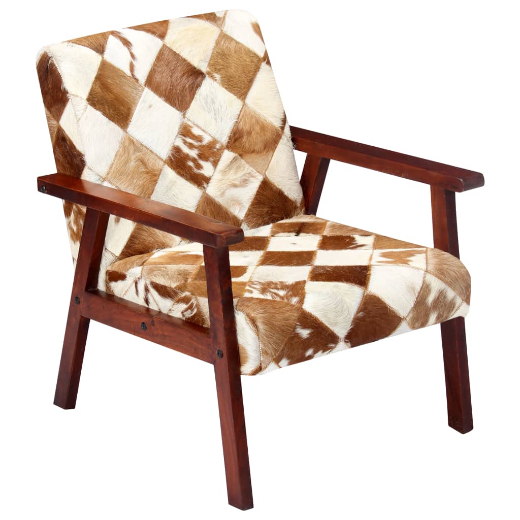 Fauteuil blanc et marron cuir véritable de chèvre - XIOS