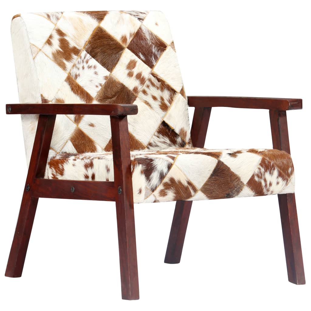 Fauteuil blanc et marron cuir véritable de chèvre - XIOS