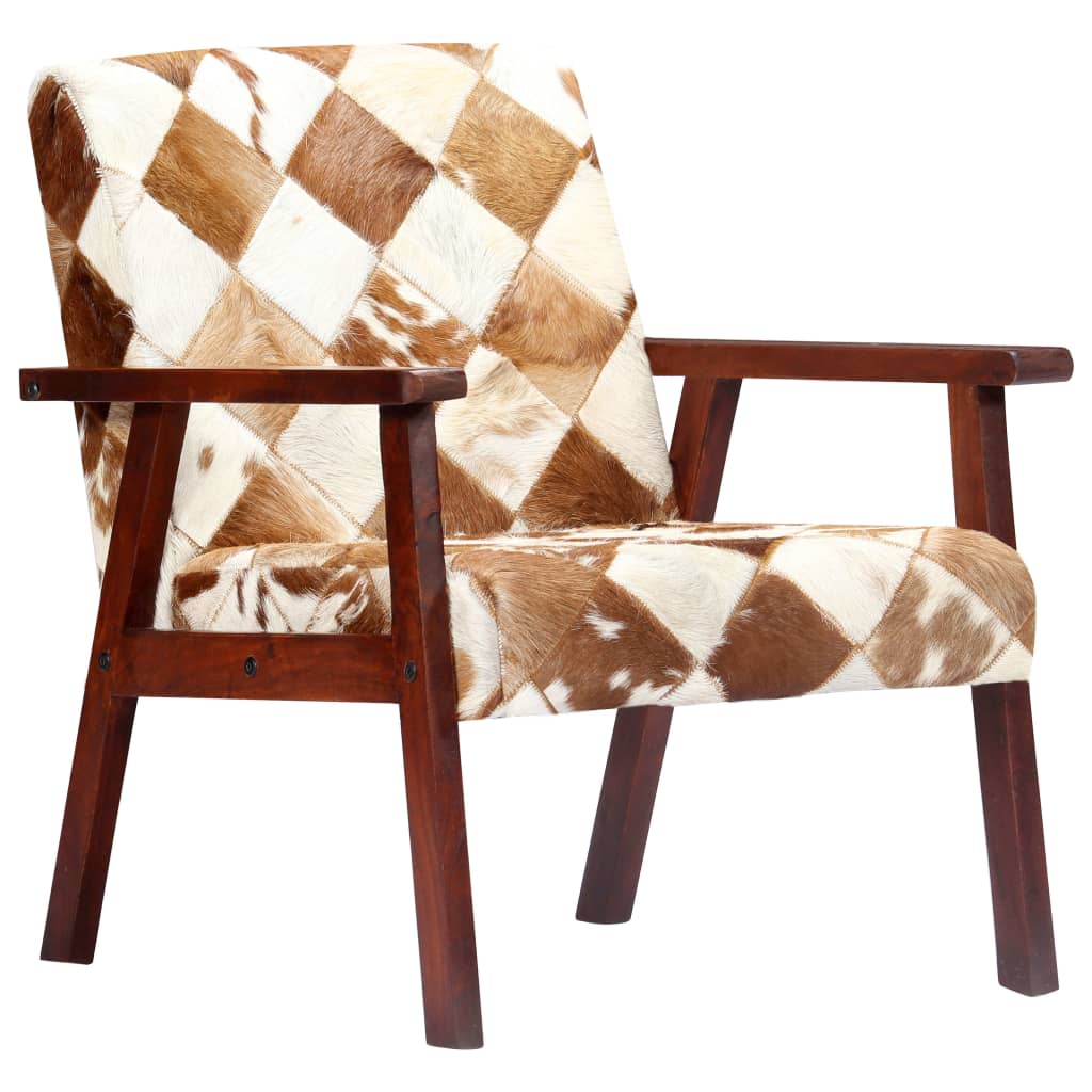 Fauteuil blanc et marron cuir véritable de chèvre - XIOS