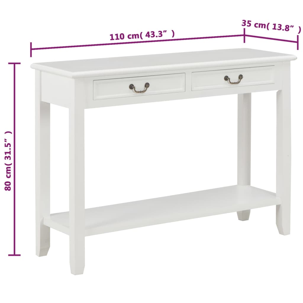 Table console Blanc 110x35x80 cm Bois - XIOS