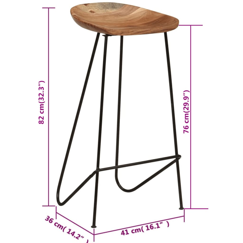 Tabourets de bar lot de 2 bois d'acacia massif - XIOS