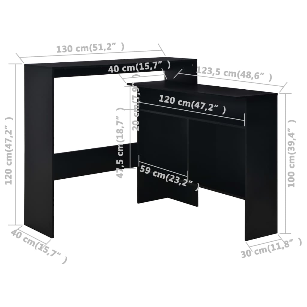 Table de bar avec 2 dessus de table Noir 130 x 40 x 120 cm - XIOS