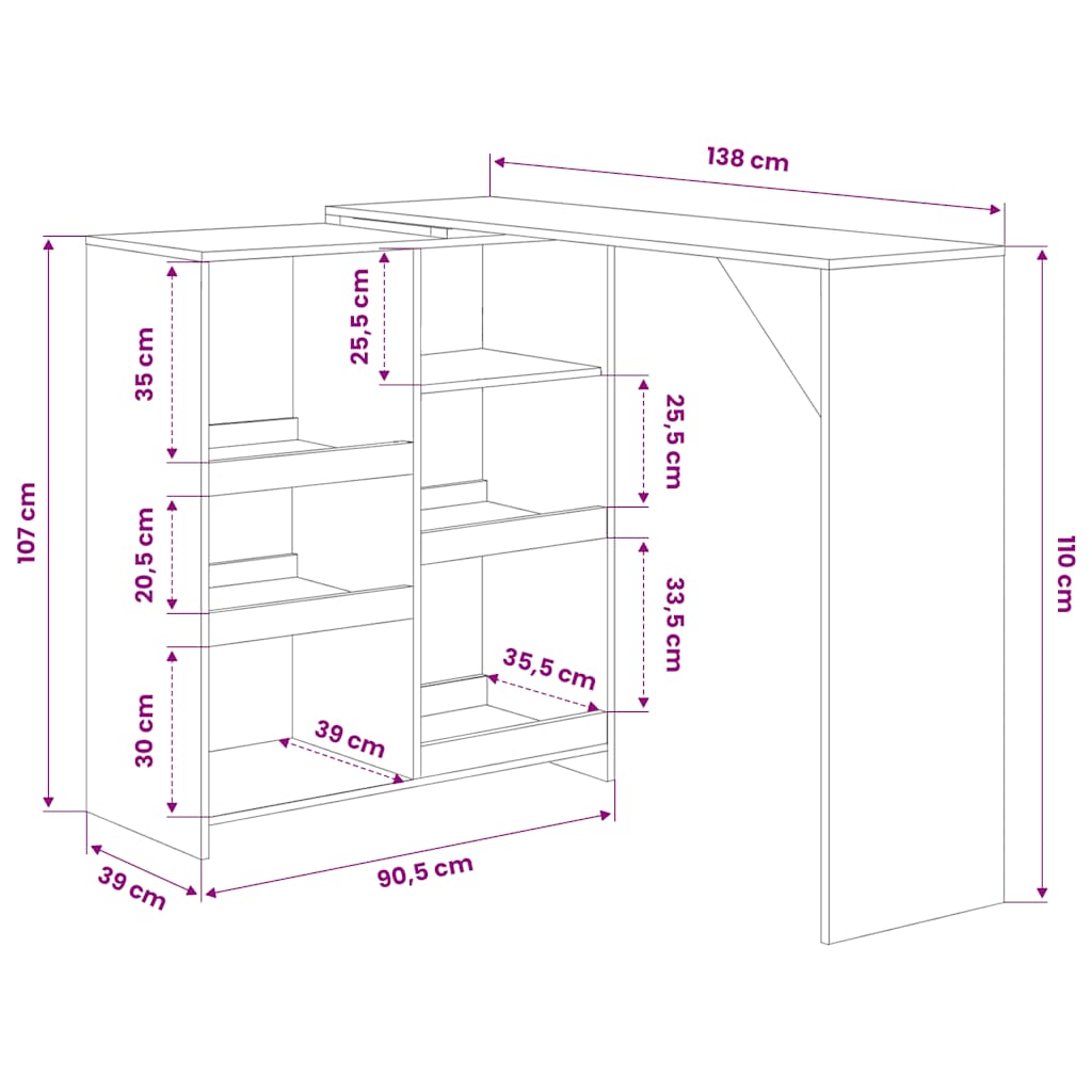 Table de bar avec tablette amovible Blanc 138x39x110 cm