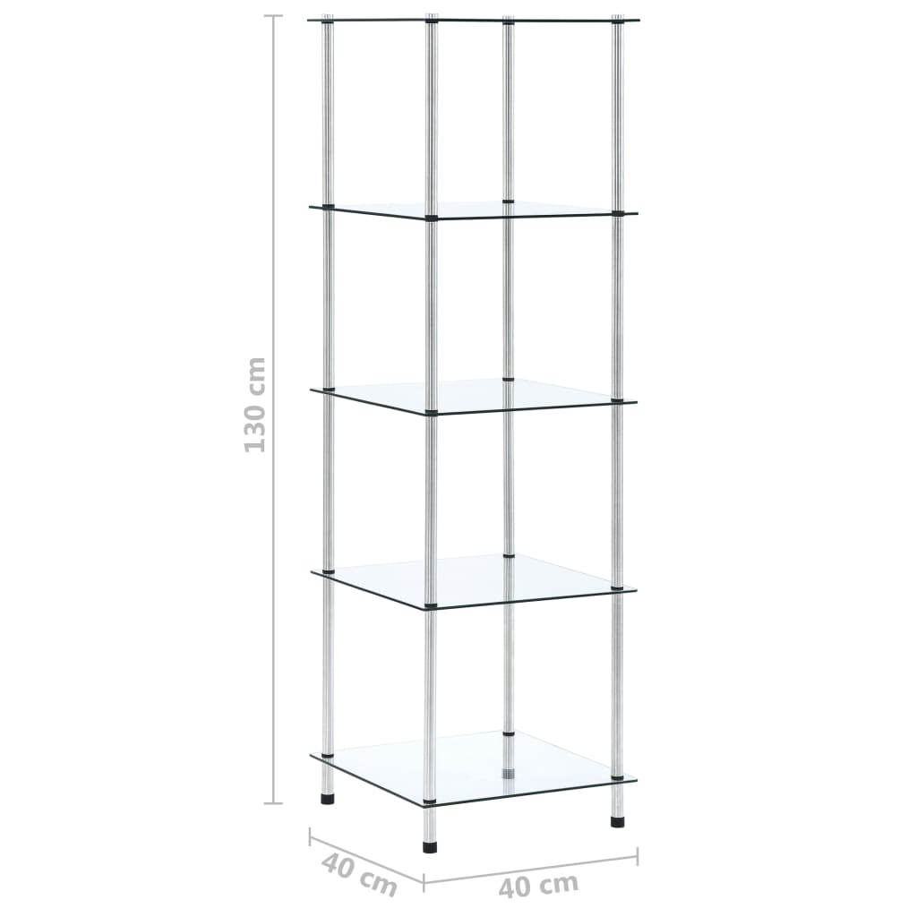 Étagère 5 niveaux Transparent 40x40x130 cm Verre trempé - XIOS