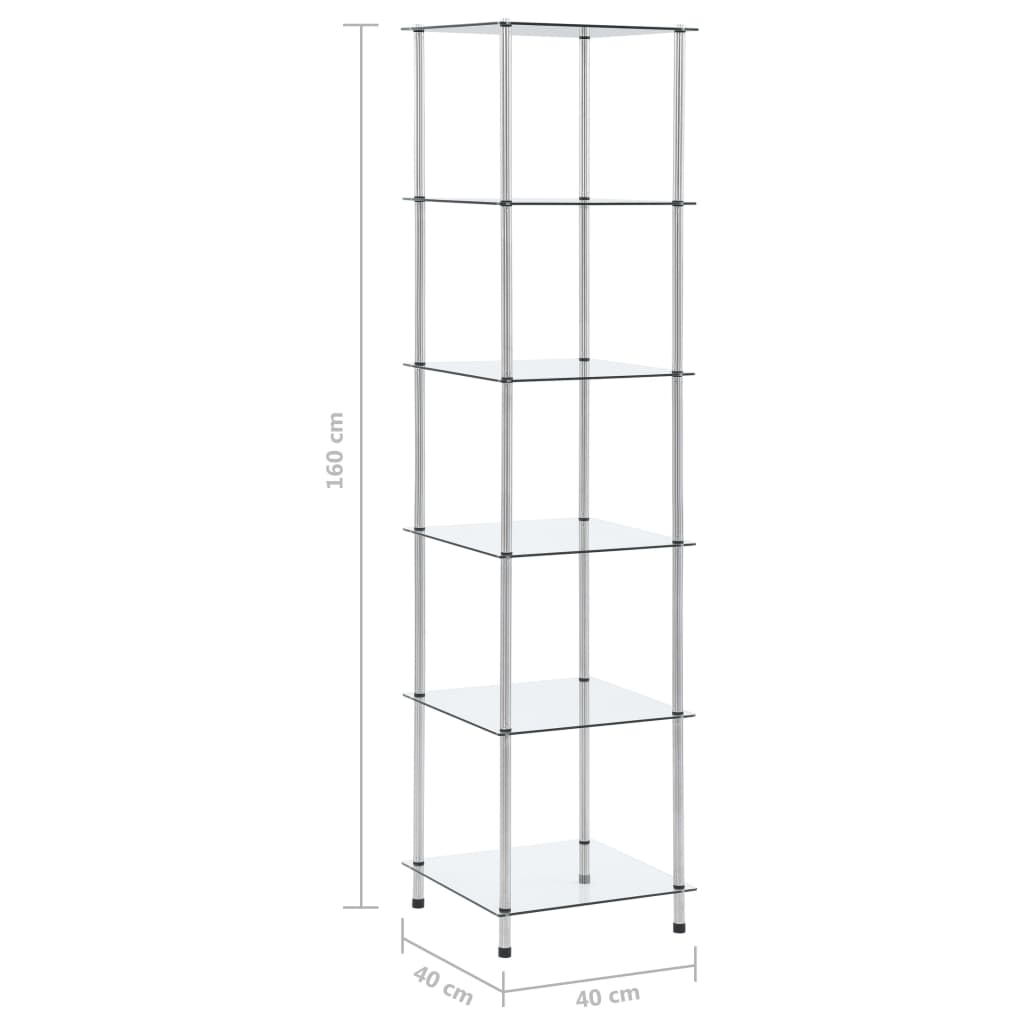 Étagère 6 niveaux Transparent 40x40x160 cm Verre trempé - XIOS