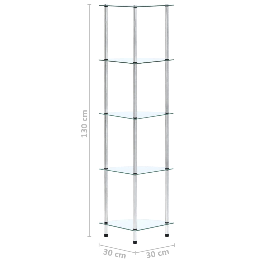 Étagère 5 niveaux Transparent 30x30x130 cm Verre trempé - XIOS