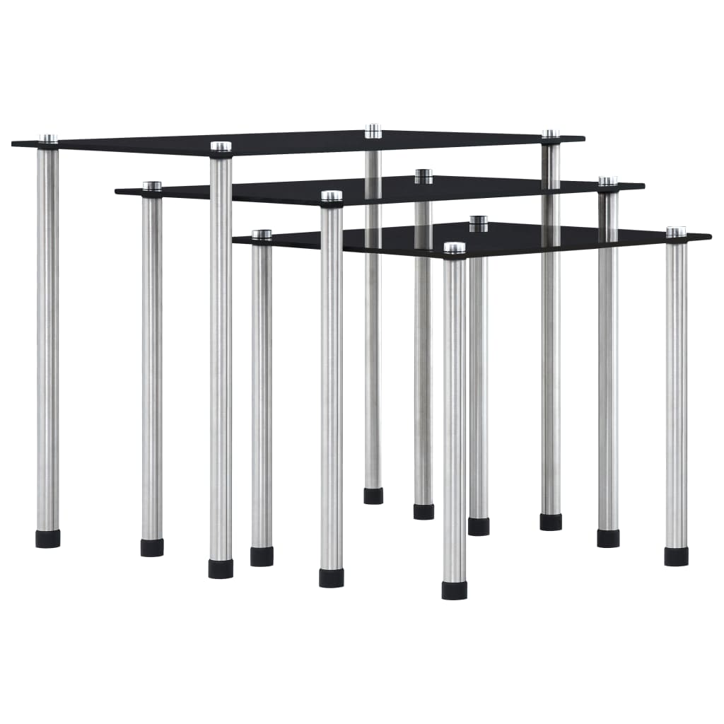 Tables gigognes 3 pcs Noir Verre trempé - XIOS