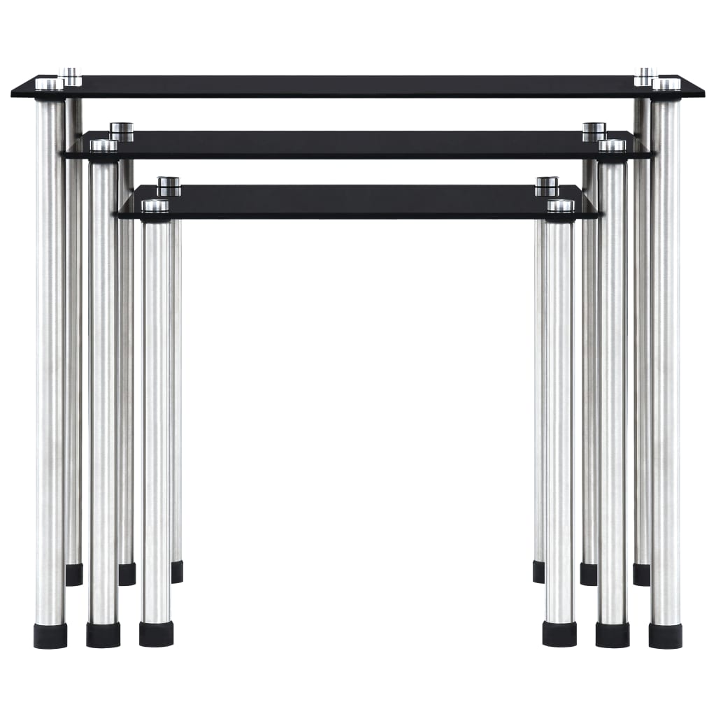 Tables gigognes 3 pcs Noir Verre trempé - XIOS