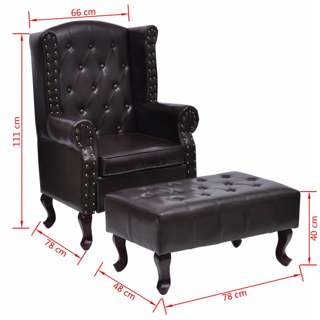 Fauteuil avec repose-pied Marron foncé Similicuir - XIOS
